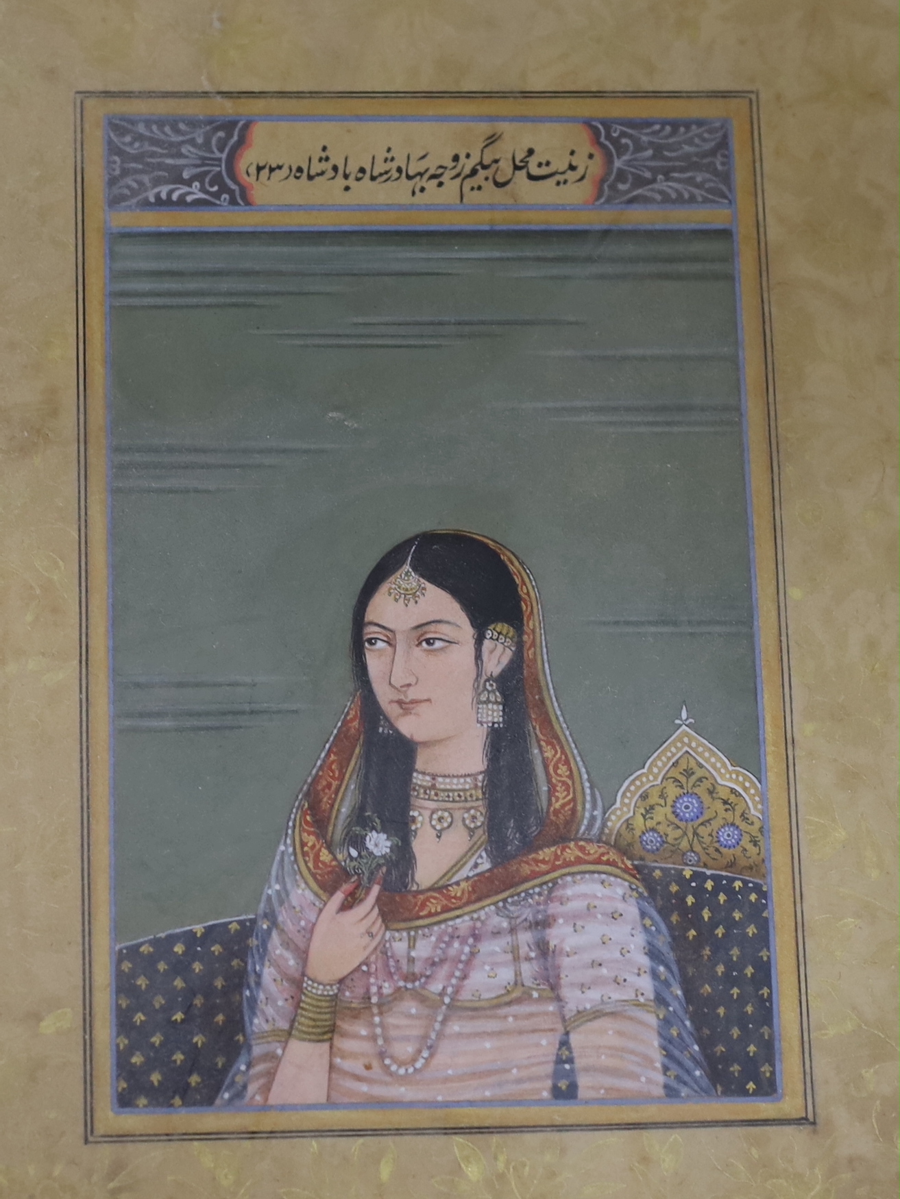 Indian Mughal style, pair of gouache portraits, 17cm x 10cm